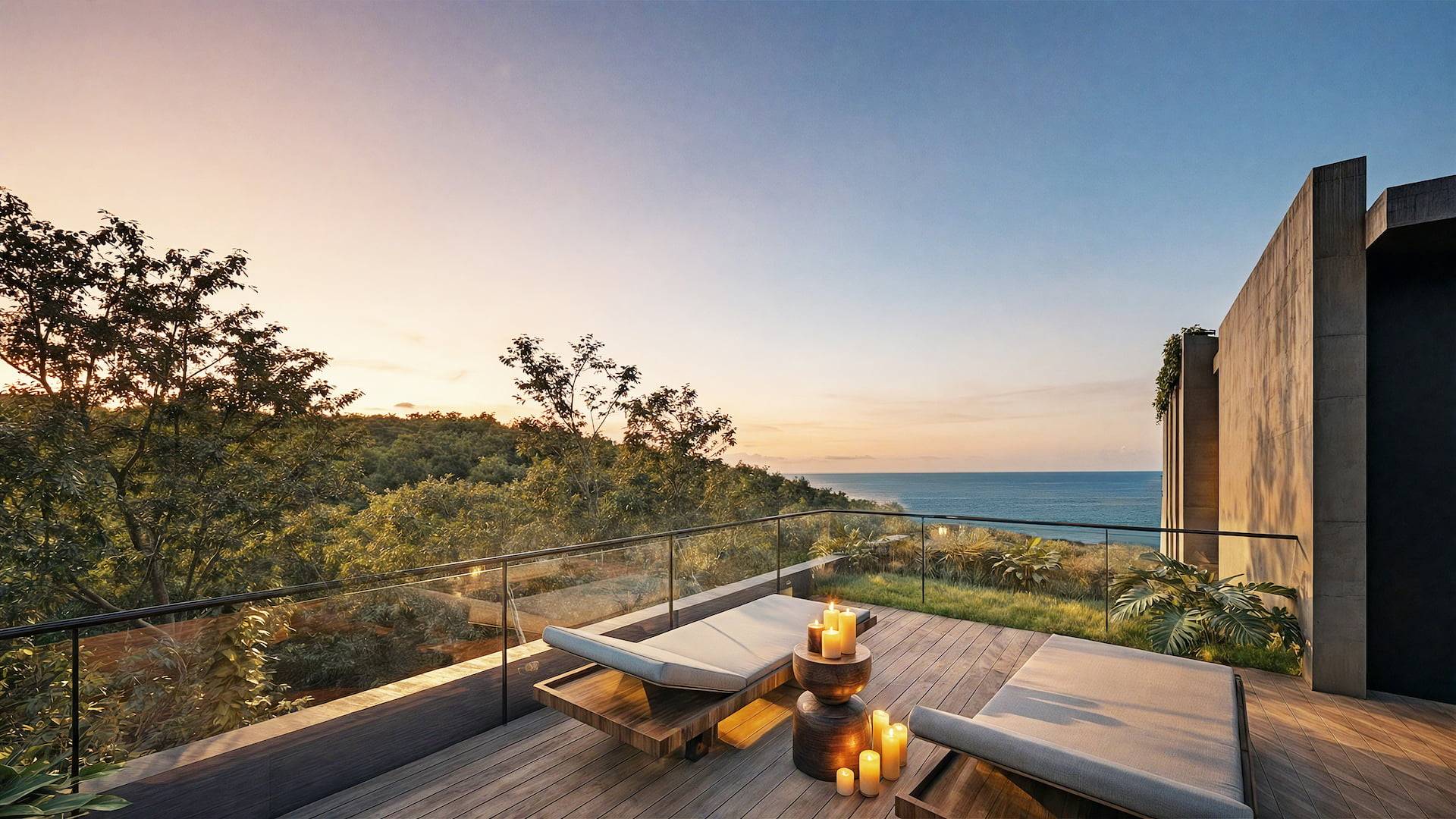 Private Rooftop of the villa Aire providing 360° views of the bay, mountains and canopy